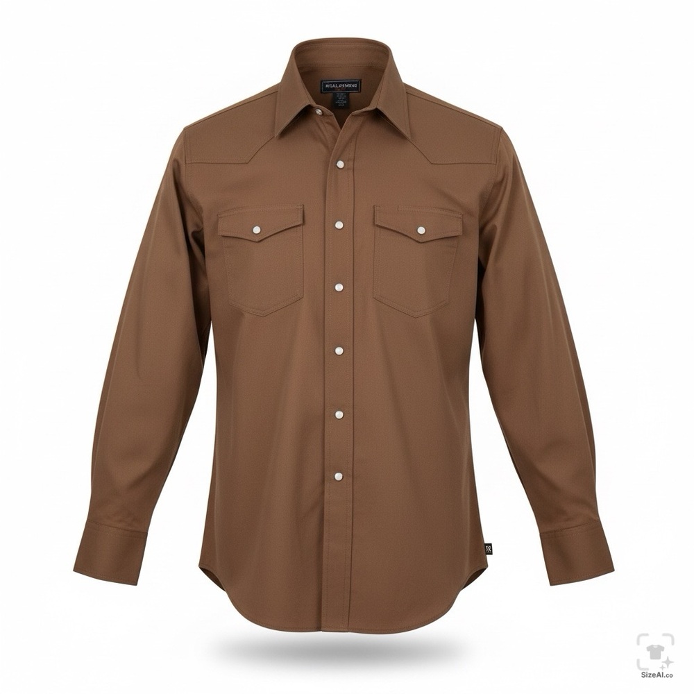 REAL-RANCH Workwear Woven Cotton Spandex Western Shirt 2XLT Brown Long Sleeve